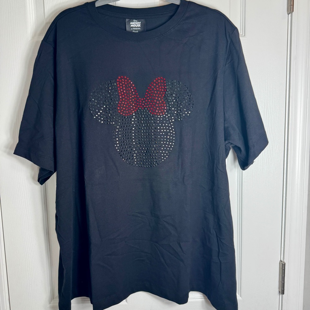 NWT. Primark Disney Glittery rhinestone Minnie Mouse Short Sleeve black 2XL